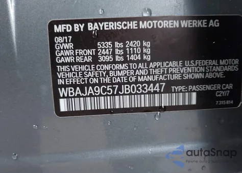 2018 BMW 530E Iperformance from USA, damaged, VIN WBAJA9C57JB033447